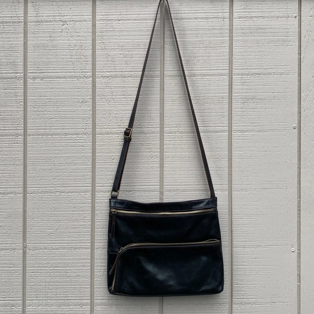 𝅺margot NEW YORK Black Leather and Old English Brass Hobo Bag